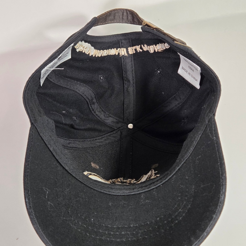 RMEF Rocky Mountain Elk Foundation Hat Life Member Cap Black Brown Leather Strap - Picture 8 of 10